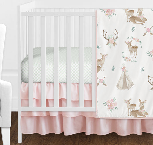 Deer Floral Collection 11 Piece Bumperless Crib Bedding
