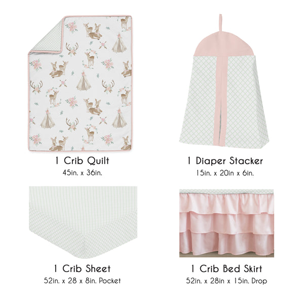 Deer Floral Collection 4 Piece Bumperless Crib Bedding alternate view