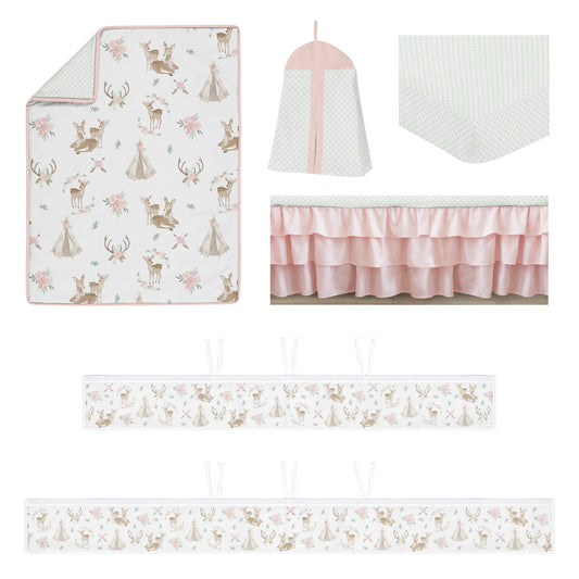 Deer Floral Collection Sweet Jojo Designs 6 Piece Crib Bedding + BreathableBaby Breathable Mesh Liner