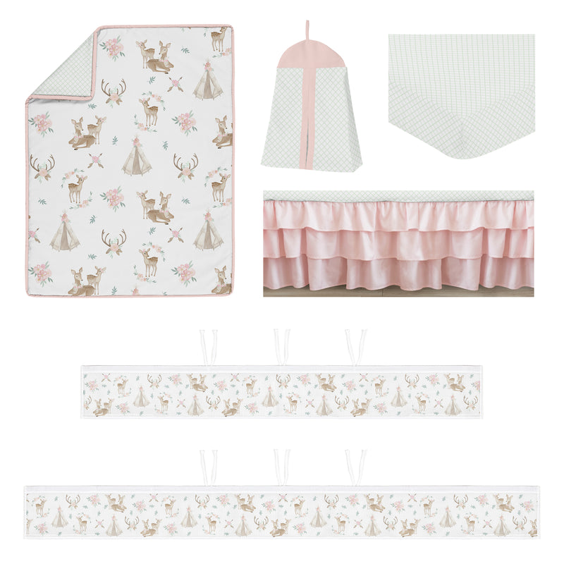 Deer Floral Collection Sweet Jojo Designs 6 Piece Crib Bedding + BreathableBaby Breathable Mesh Liner