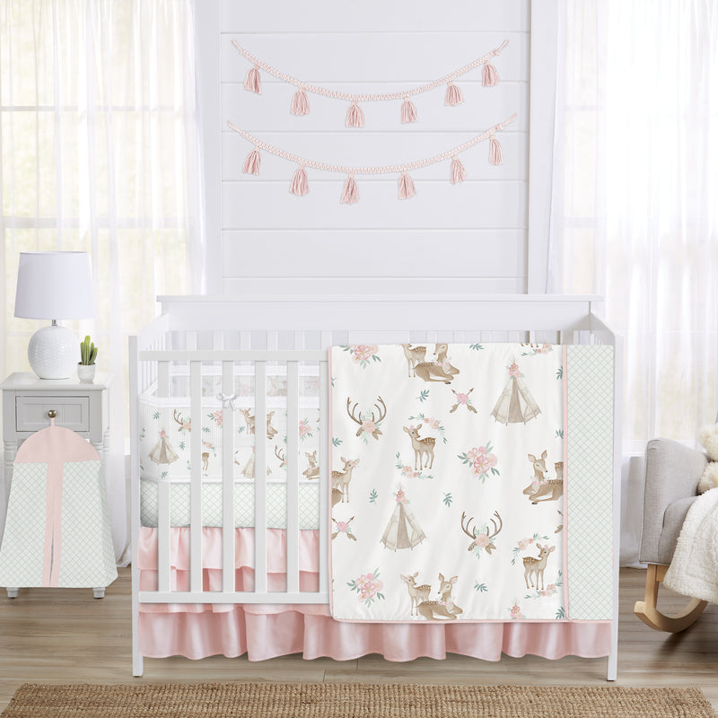 Deer Floral Collection Sweet Jojo Designs 6 Piece Crib Bedding + BreathableBaby Breathable Mesh Liner