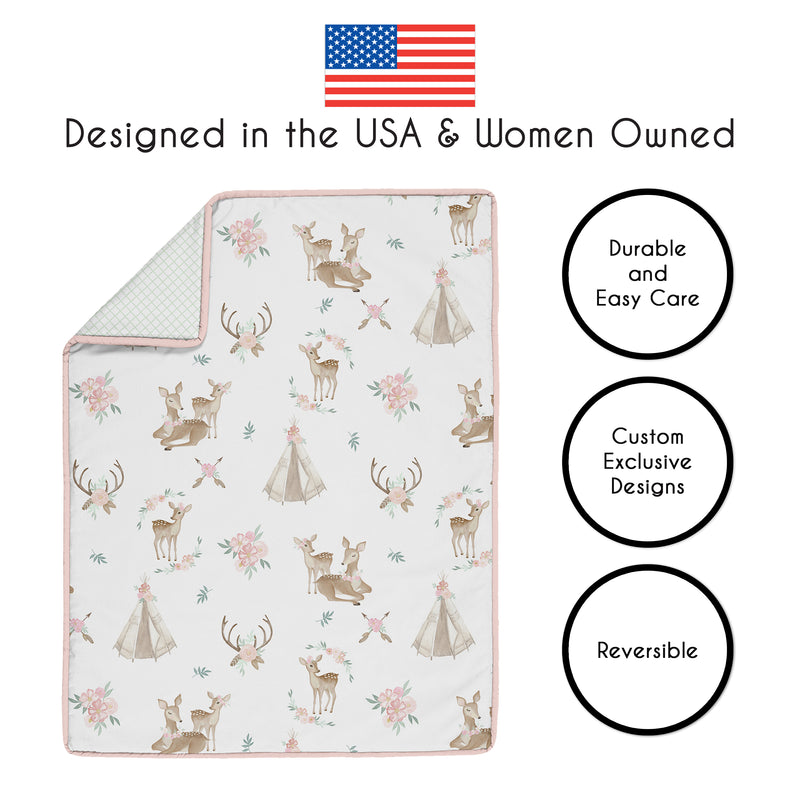 Deer Floral Collection 4 Piece Bumperless Crib Bedding