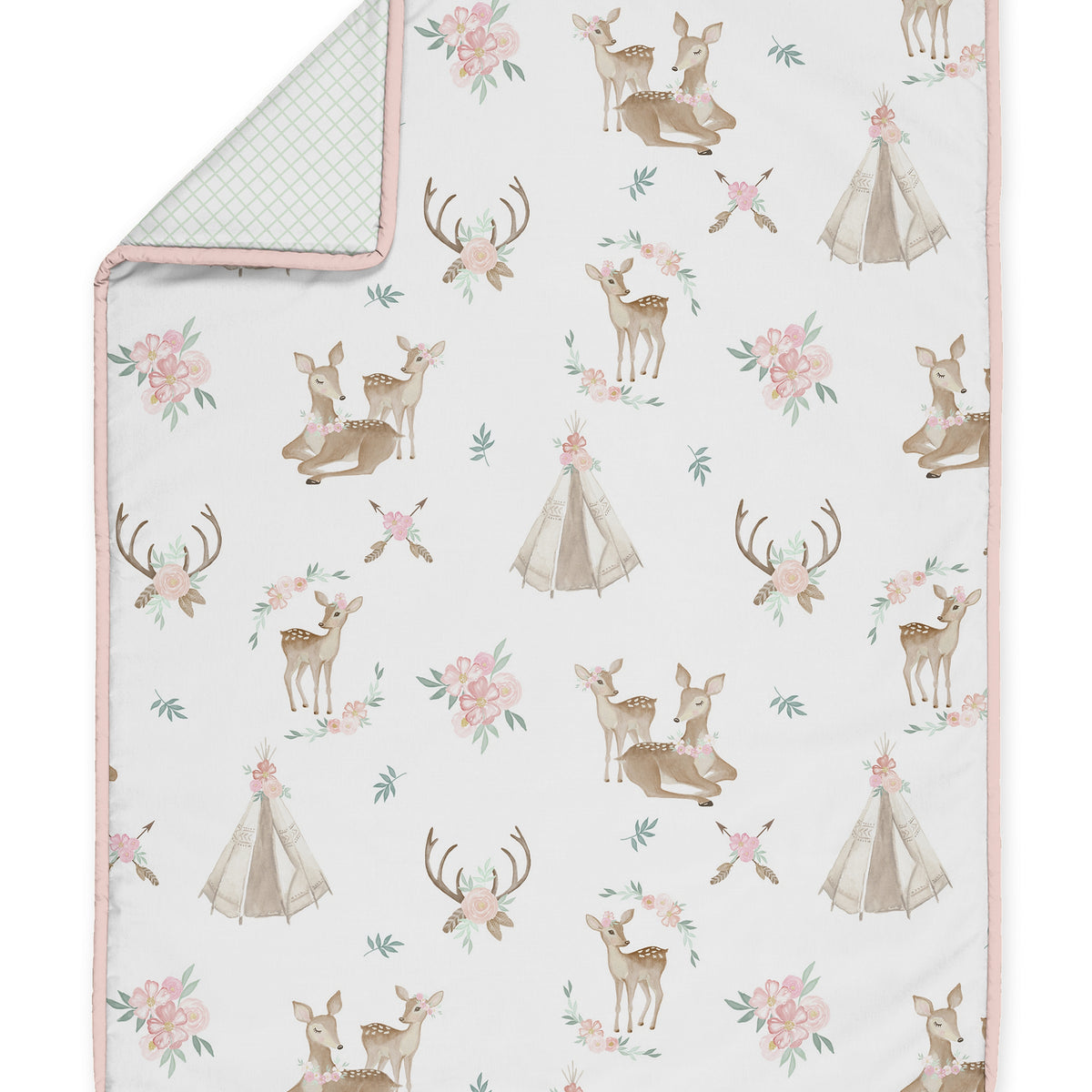 Deer Floral Collection Sweet Jojo Designs 6 Piece Crib Bedding + BreathableBaby Breathable Mesh Liner