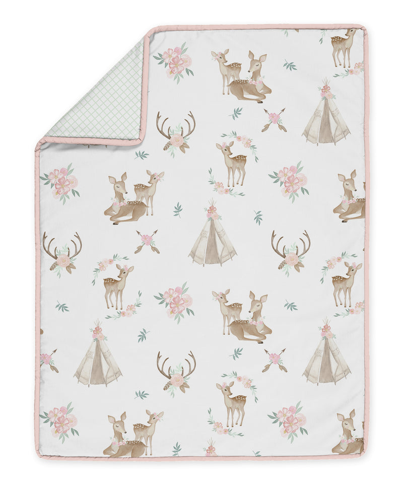 Deer Floral Collection Sweet Jojo Designs 6 Piece Crib Bedding + BreathableBaby Breathable Mesh Liner