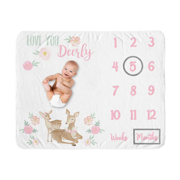 Deer Floral Collection Monthly Milestone Baby Blanket