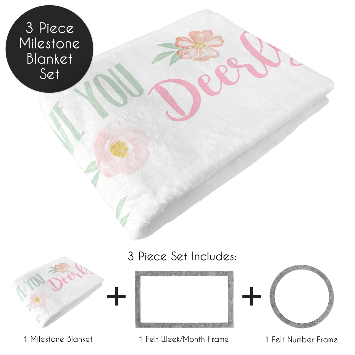 Deer Floral Collection Monthly Milestone Baby Blanket
