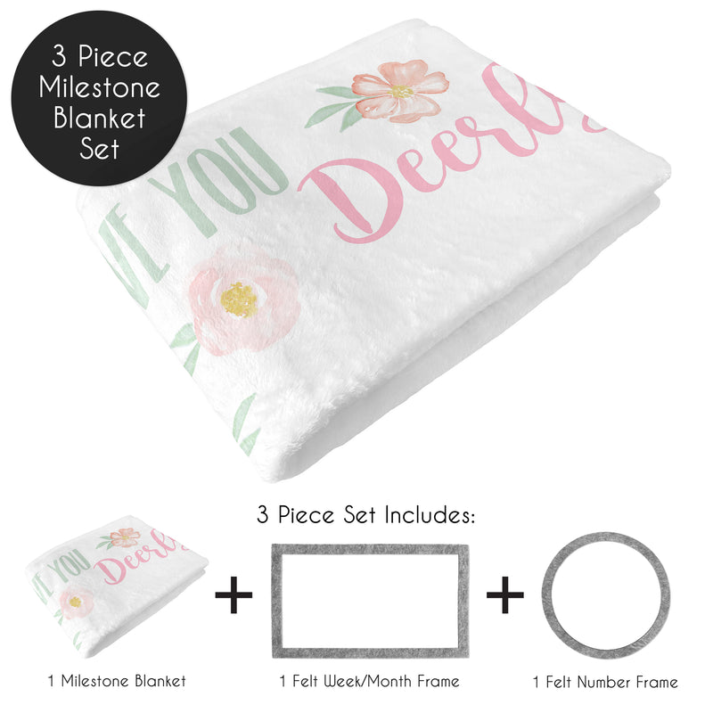 Deer Floral Collection Monthly Milestone Baby Blanket