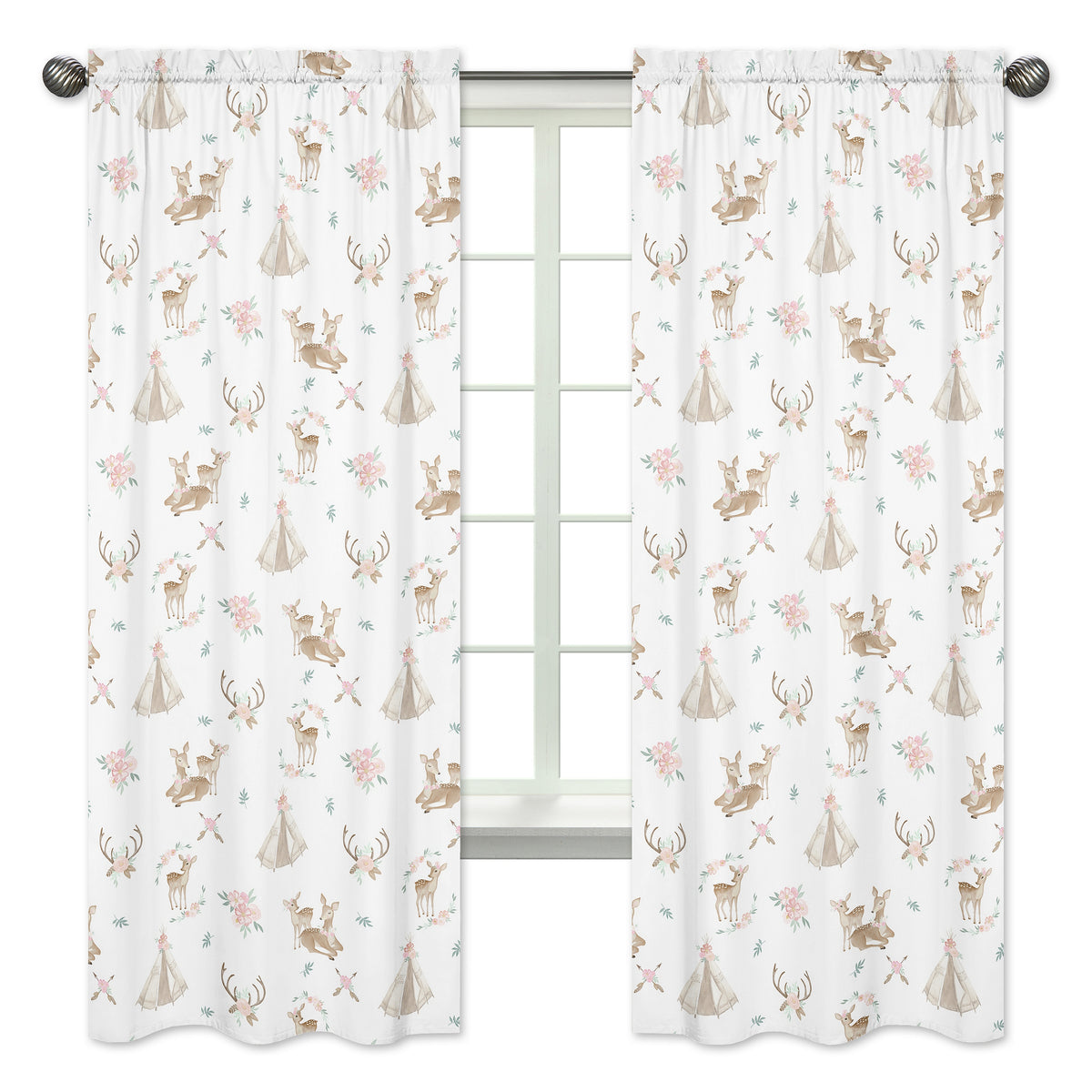 Deer Floral Collection Window Panels - Set of 2