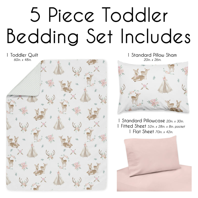 Deer Floral Collection Toddler Bedding