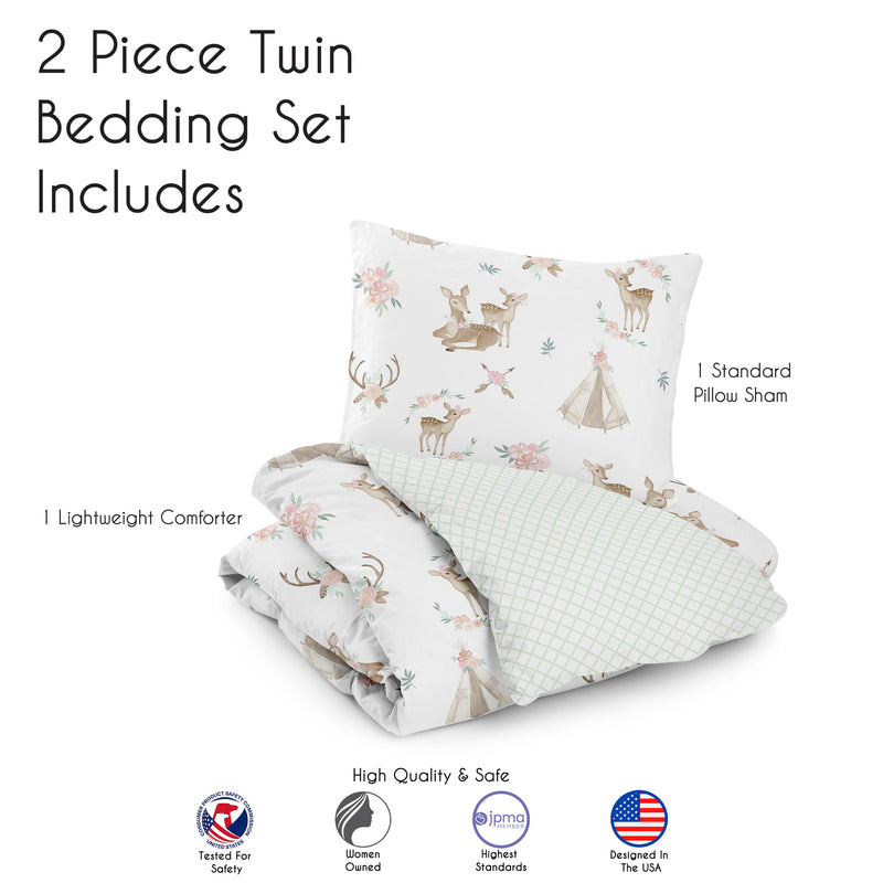 Deer Floral Collection Twin Bedding