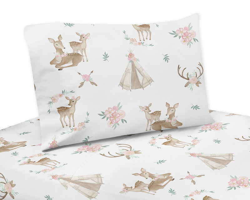 Deer Floral Collection Twin Sheet Set