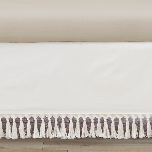 Desert Sun Taupe Collection Solid Ivory Fringe Crib Bed Skirt