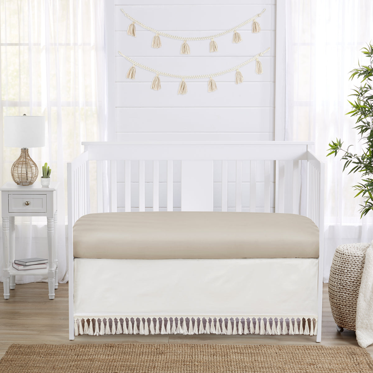 Desert Sun Taupe Collection Solid Ivory Fringe Crib Bed Skirt
