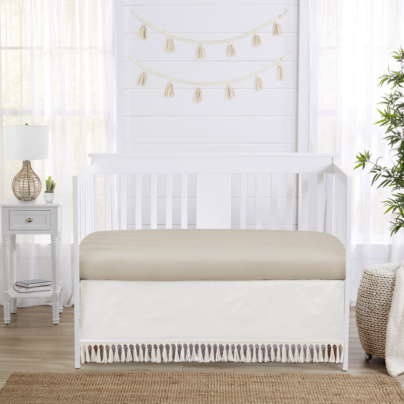 Desert Sun Taupe Collection Solid Ivory Fringe Crib Bed Skirt