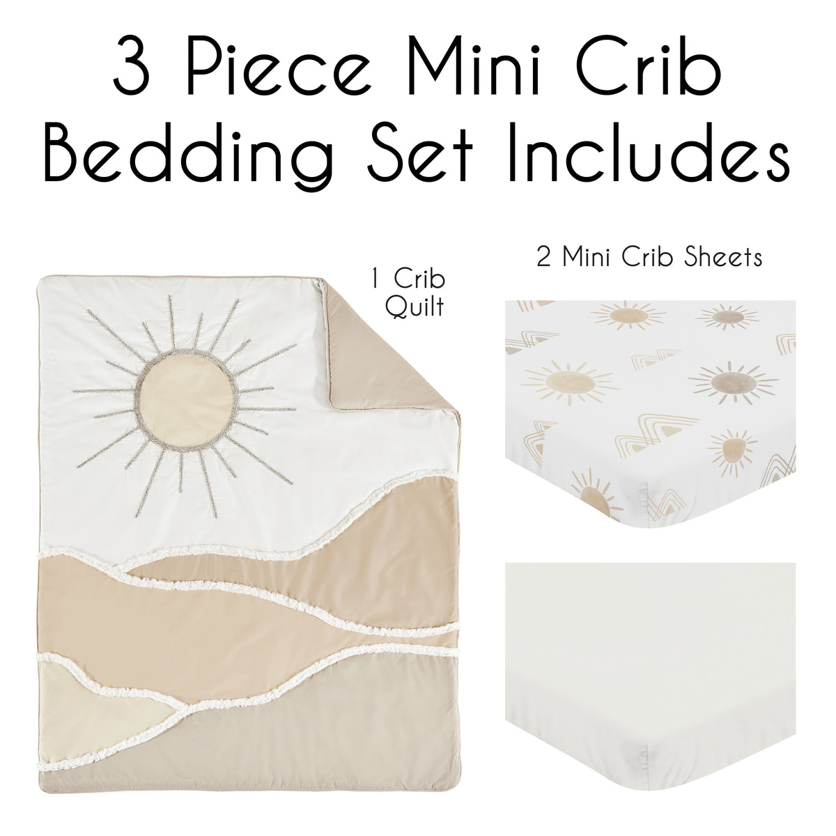 Desert Sun Taupe Collection 3 Piece Mini Crib Bedding Set