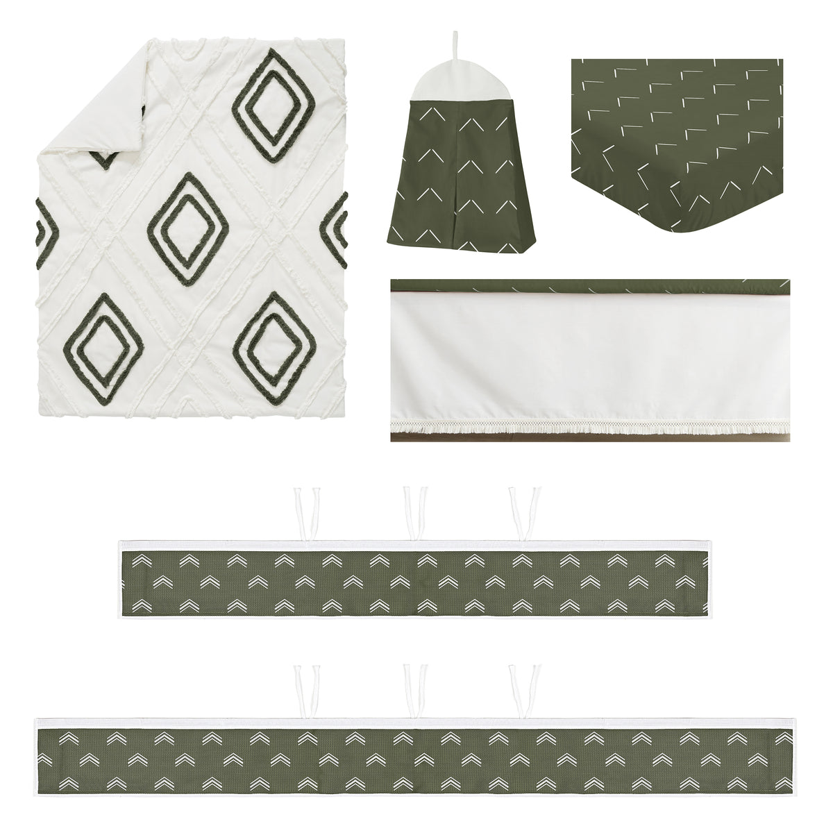 Diamond Tuft Hunter Green Collection Sweet Jojo Designs 6 Piece Crib Bedding + BreathableBaby Breathable Mesh Liner