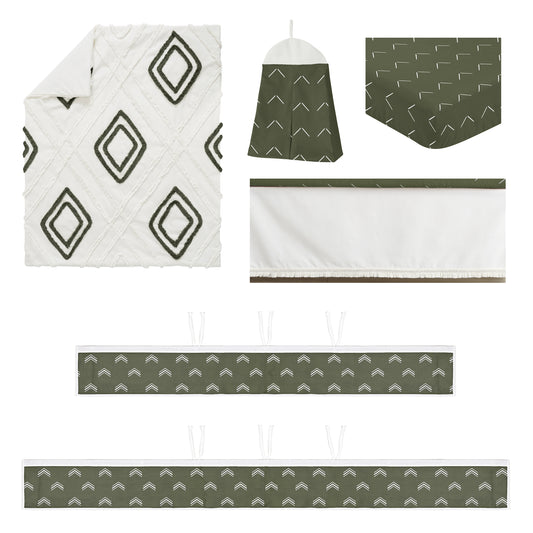 Diamond Tuft Hunter Green Collection Sweet Jojo Designs 6 Piece Crib Bedding + BreathableBaby Breathable Mesh Liner