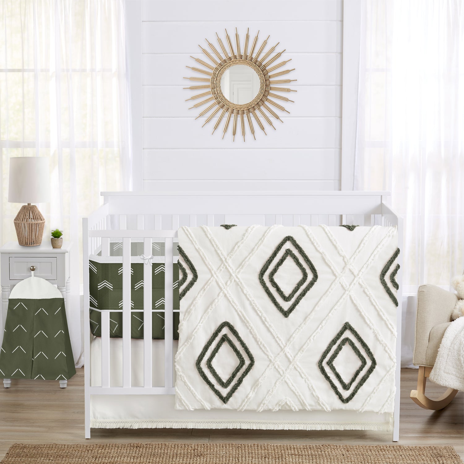 Diamond Tuft Hunter Green Collection Sweet Jojo Designs 6 Piece Crib Bedding + BreathableBaby Breathable Mesh Liner