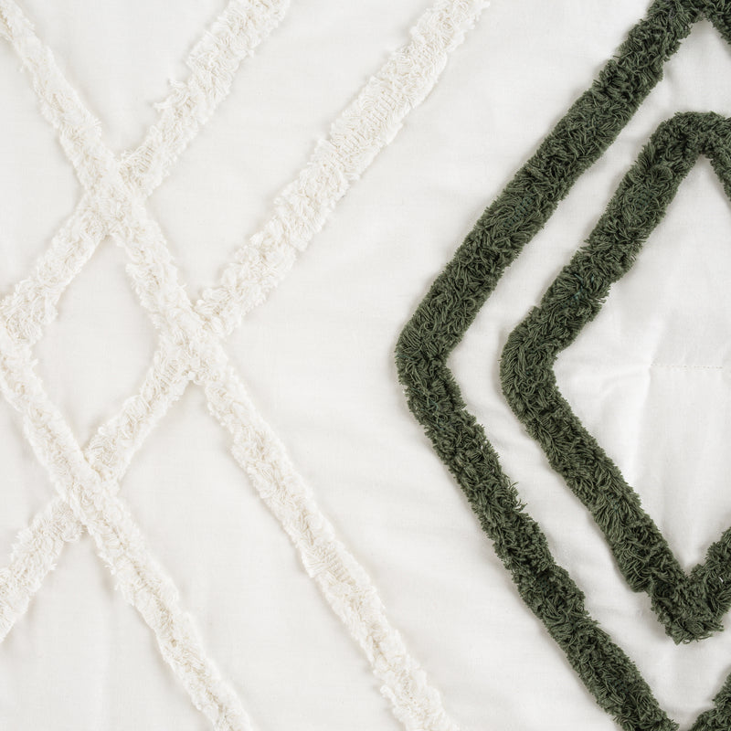 Diamond Tuft Hunter Green Collection Queen Duvet Cover Bedding Set