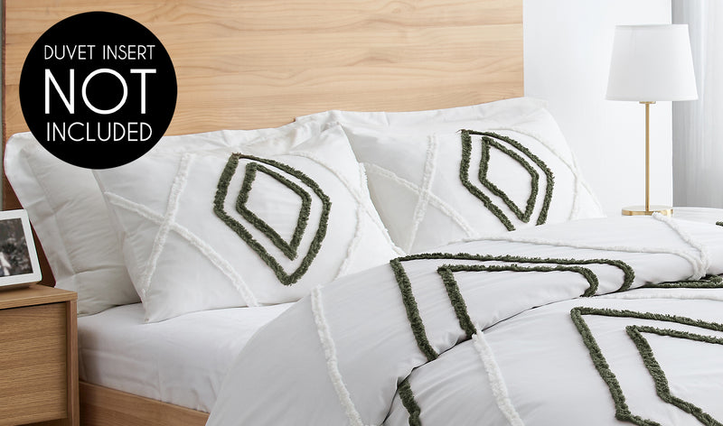Diamond Tuft Hunter Green Collection Queen Duvet Cover Bedding Set