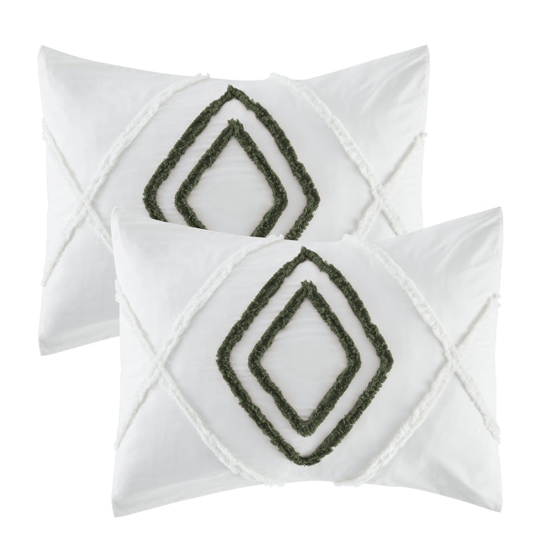 Diamond Tuft Hunter Green Collection Queen Duvet Cover Bedding Set