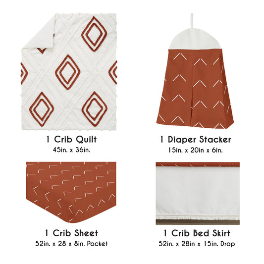 Diamond Tuft Orange Collection 4 Piece Crib Bedding