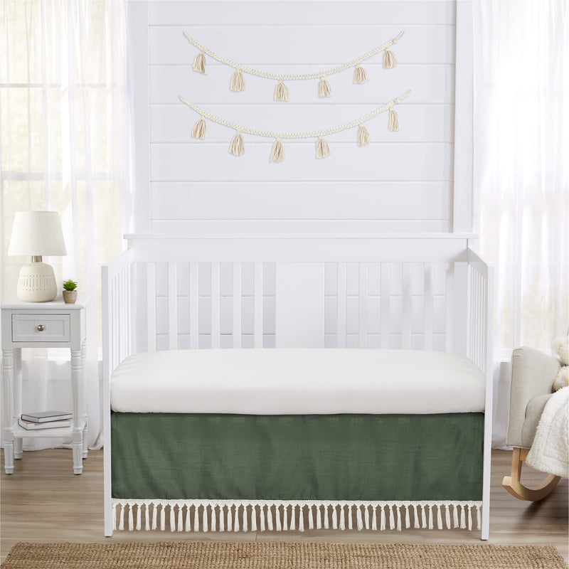 Diamond Tuft Dark Sage Green and Ivory Collection Crib Bed Skirt