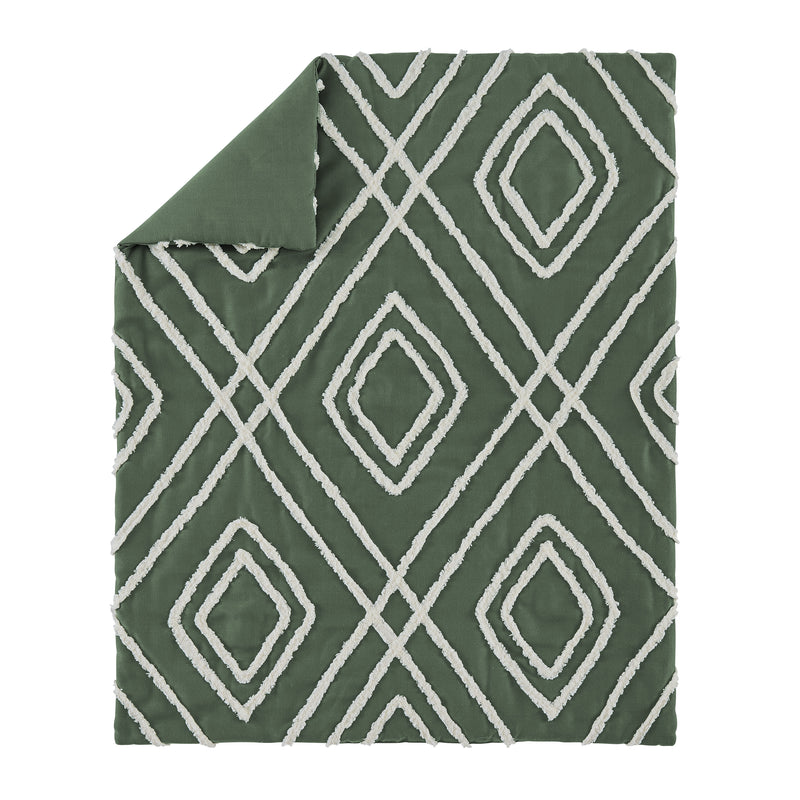 Diamond Tuft Dark Sage Green and Ivory Collection 4 Piece Crib Bedding
