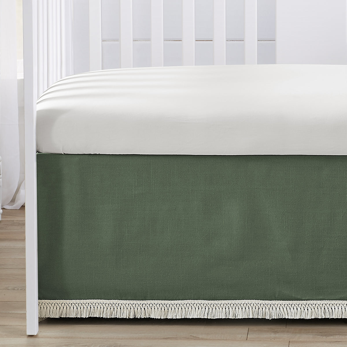 Diamond Tuft Dark Sage Green and Ivory Collection 4 Piece Crib Bedding