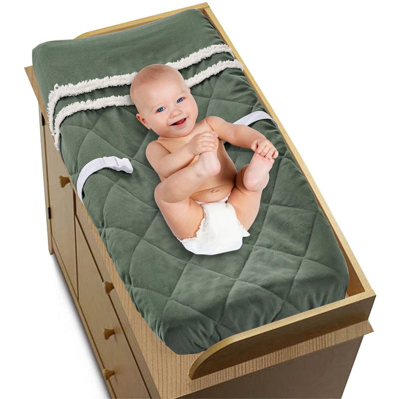 Diamond Tuft Dark Sage Green and Ivory Collection Changing Pad Cover