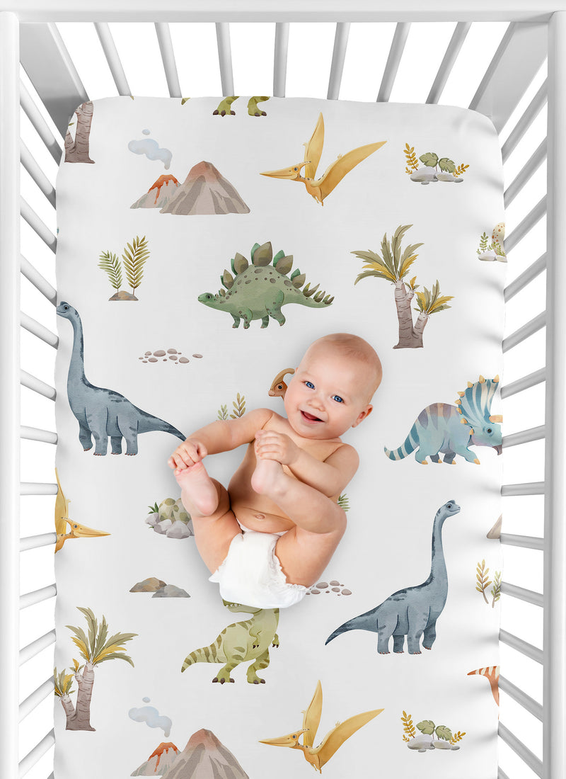Watercolor Dinosaur Dino Collection Crib Sheet