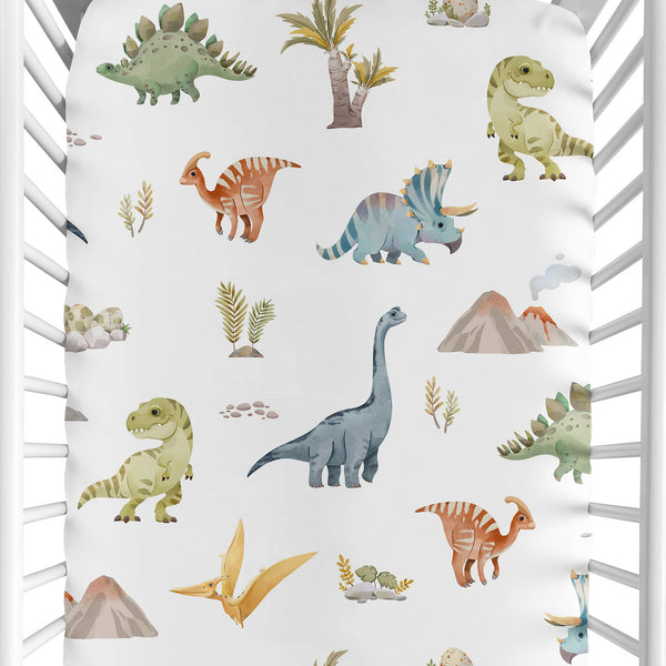 Watercolor Dinosaur Dino Collection Crib Sheet