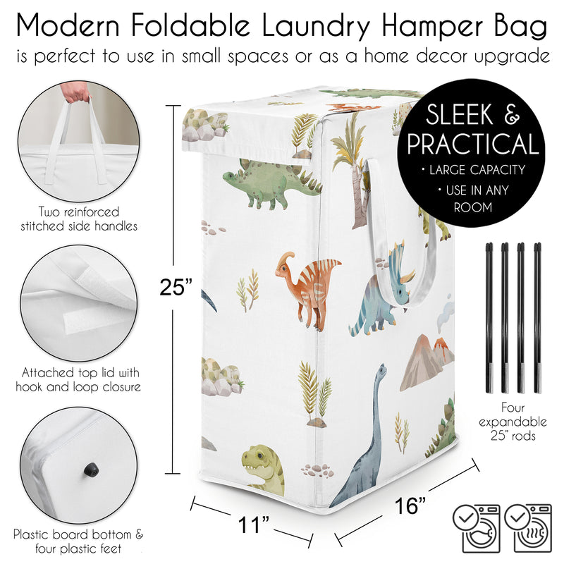 Watercolor Dinosaur Dino Collection Laundry Hamper with Handles