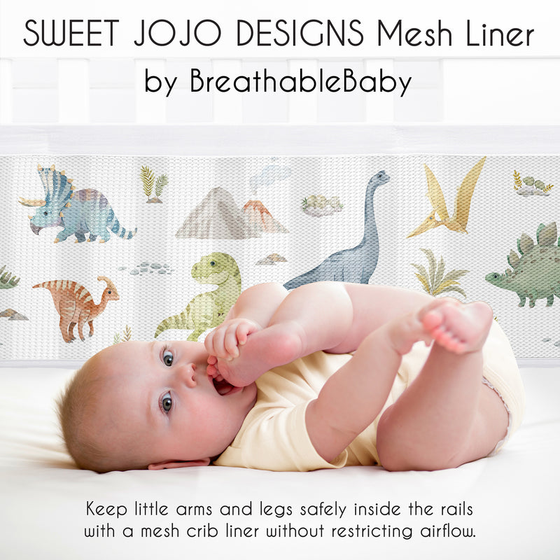 Watercolor Dinosaur Dino Sweet Jojo Designs + BreathableBaby Breathable Mesh Crib Liner