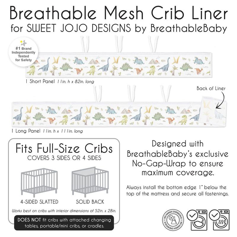 Watercolor Dinosaur Dino Sweet Jojo Designs + BreathableBaby Breathable Mesh Crib Liner