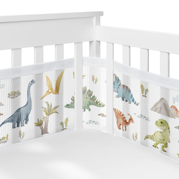 Watercolor Dinosaur Dino Collection Sweet Jojo Designs + BreathableBaby Breathable Mini Mesh Crib Liner