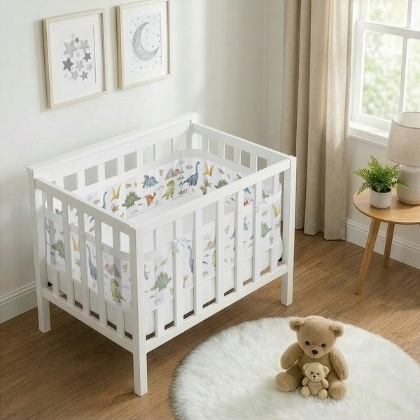 Watercolor Dinosaur Dino Collection Sweet Jojo Designs + BreathableBaby Breathable Mini Mesh Crib Liner alternate view