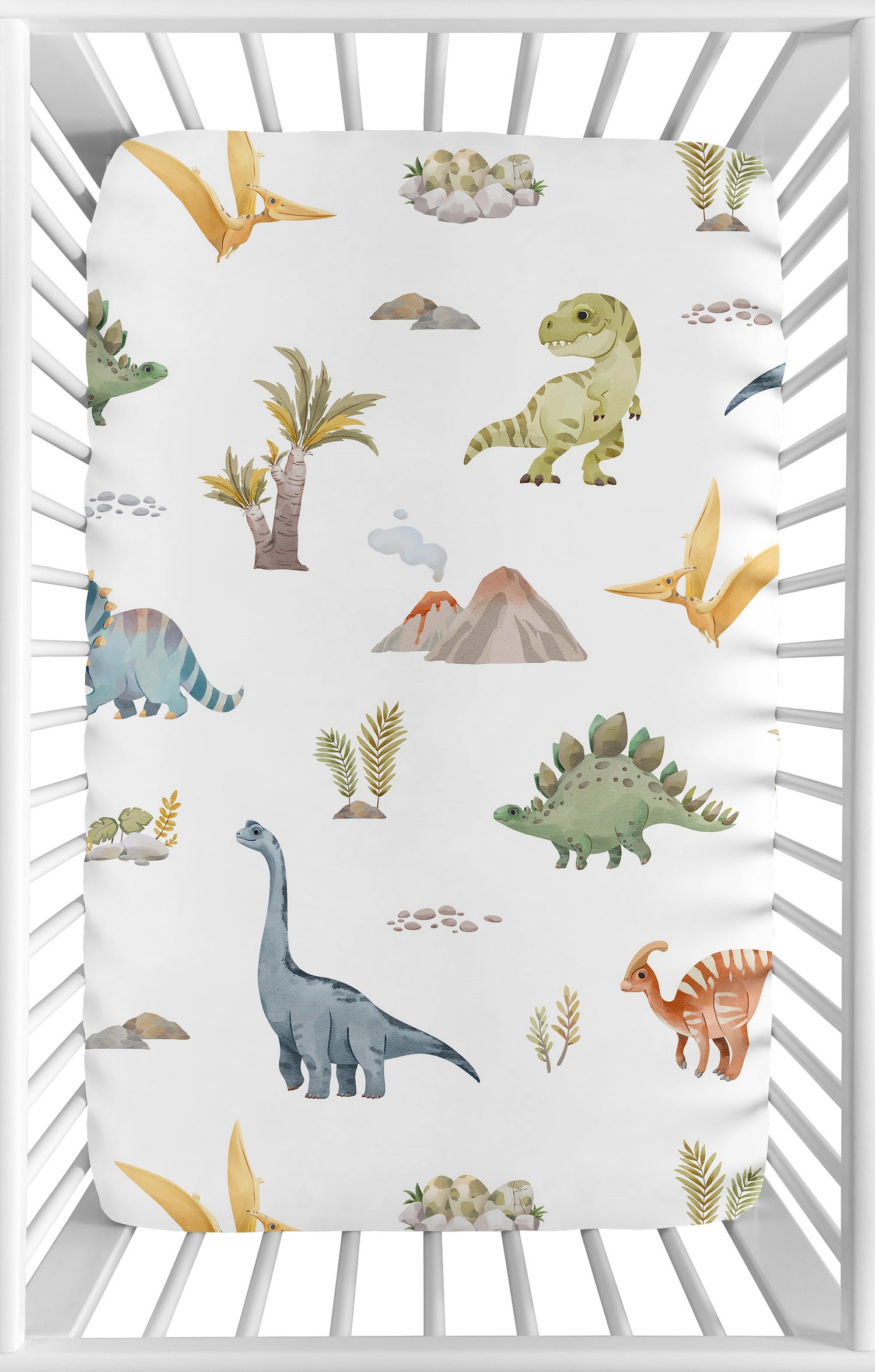 Watercolor Dinosaur Dino Collection Mini Crib Sheet