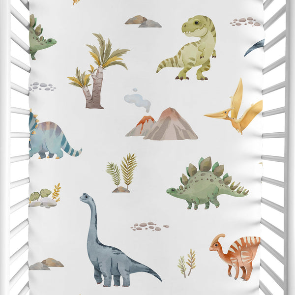 Watercolor Dinosaur Dino Collection Mini Crib Sheet