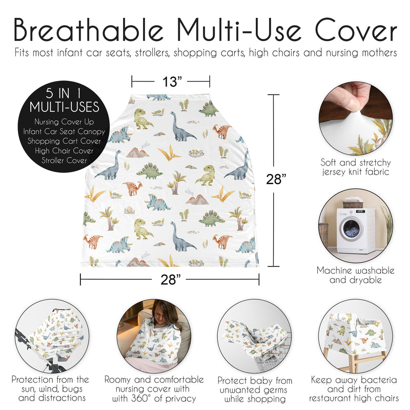 Watercolor Dinosaur Dino Collection Multi Use Baby Car Seat and Nursing Cover