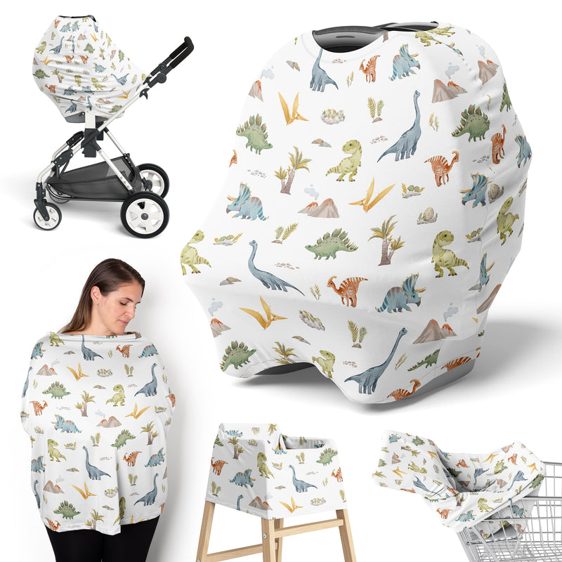 Watercolor Dinosaur Dino Collection Multi Use Baby Car Seat and Nursing Cover