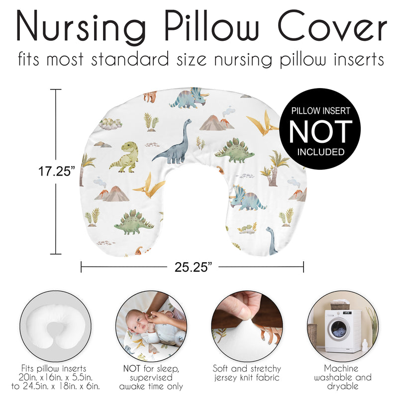Watercolor Dinosaur Dino Collection Nursing Breastfeeding Pillow Cover