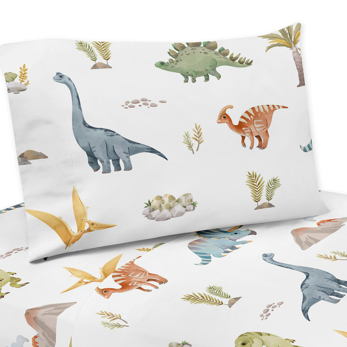 Watercolor Dinosaur Dino Collection Queen Sheet Set