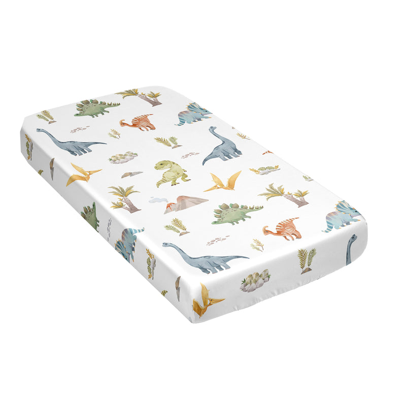 Watercolor Dinosaur Dino Collection Satin Fitted Crib Sheet