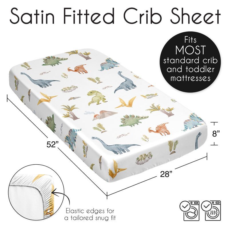 Watercolor Dinosaur Dino Collection Satin Fitted Crib Sheet