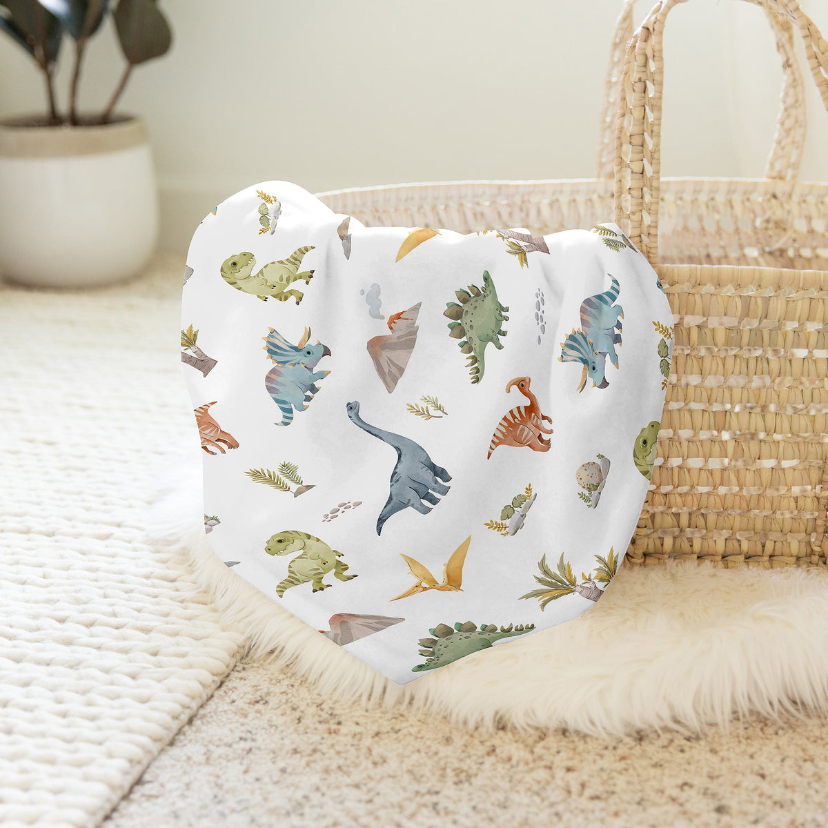 Watercolor Dinosaur Dino Collection Baby Swaddle Blanket