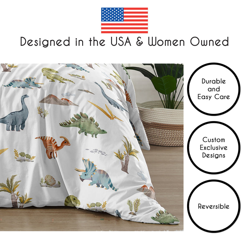 Watercolor Dinosaur Dino Collection Queen Duvet Cover Bedding Set