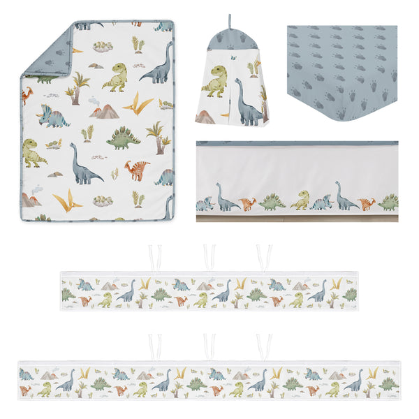 Watercolor Dinosaur Dino Sweet Jojo Designs 6 Piece Crib Bedding + BreathableBaby Breathable Mesh Liner alternate view