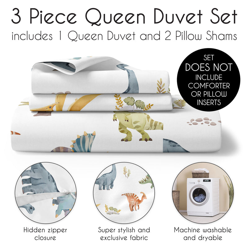 Watercolor Dinosaur Dino Collection Queen Duvet Cover Bedding Set