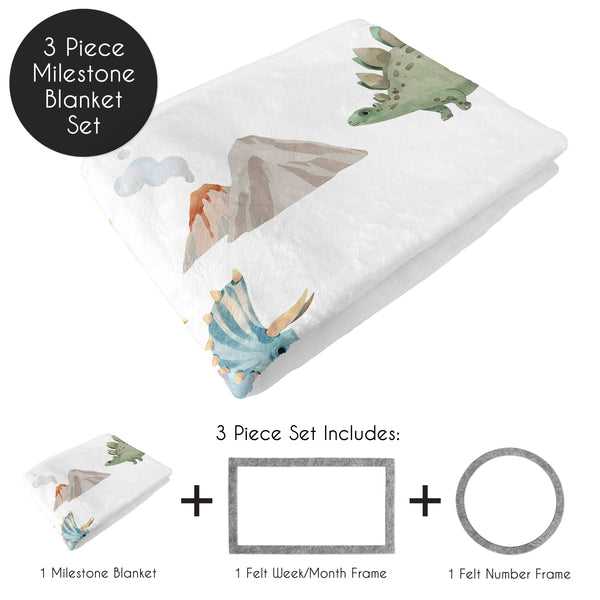 Watercolor Dinosaur Dino Collection Monthly Milestone Baby Blanket alternate view